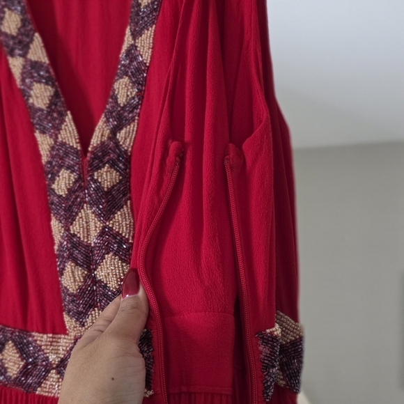 & Other Stories Paris Atelier Red Embellished V-Neck Maxi Dress, Size US 8 - Picture 6 of 11